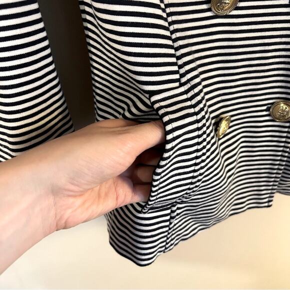 CAbi Navy/White Striped 3/4-Sleeve Double Breasted Blazer Jacket Size Medium - Picture 6 of 13